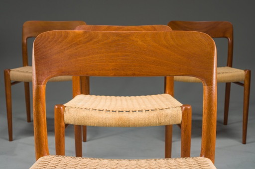 Chaises de salle à manger danoises en teck, modèle 75, par Niels Møller, années 1960, lot de 8