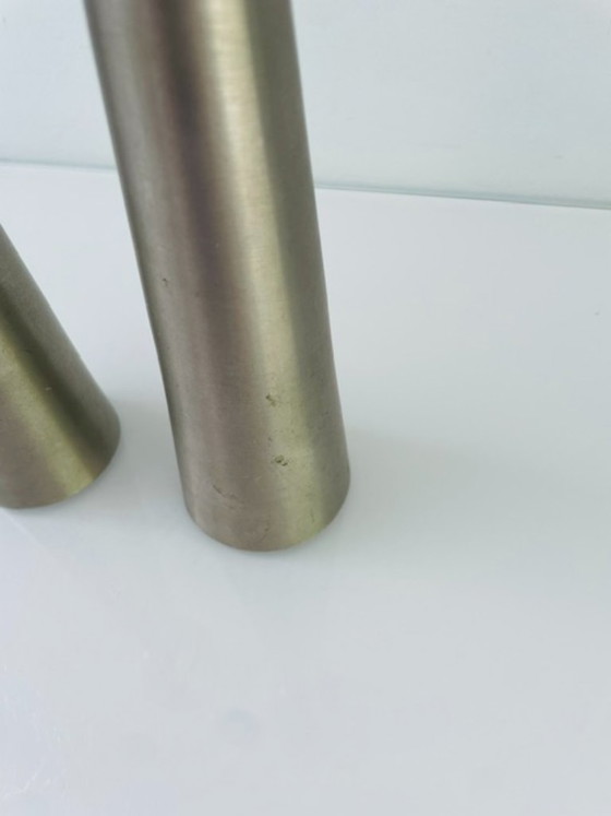 Image 1 of Scandinavian candlesticks of brushed steel – set of two