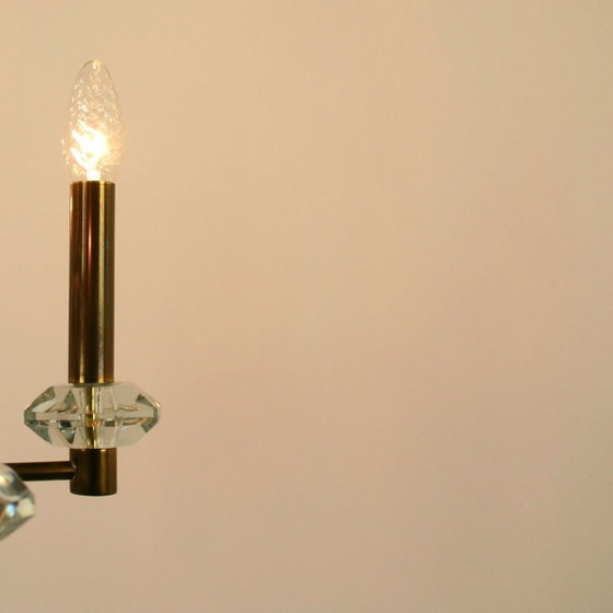 Image 1 of Lámpara de araña de latón y cristal de 12 luces de Gaetano Sciolari | Italia | Década de 1960