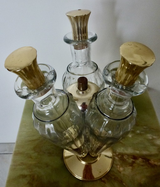 Dreifach-Likörflasche aus Glas aus den 1950er/60er Jahren.