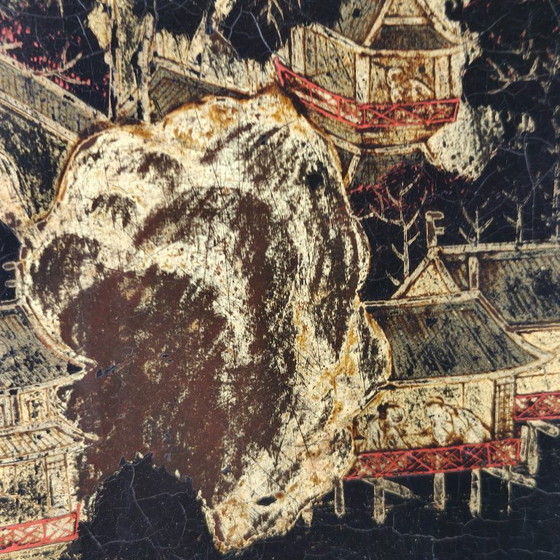 Image 1 of Impresionante par de paneles de estilo chinoiserie del siglo XIX con marcos dorados.