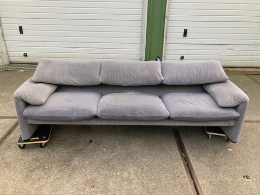 Cassina Maralunga 3-zitsbank, tweekleurig zwart/grijs fluweel