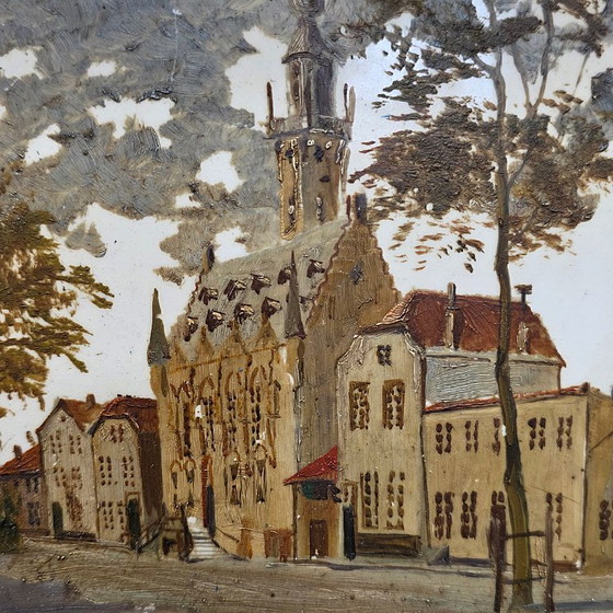 Image 1 of Old painted tile with Veere Town Hall, 1st half of the 1900s