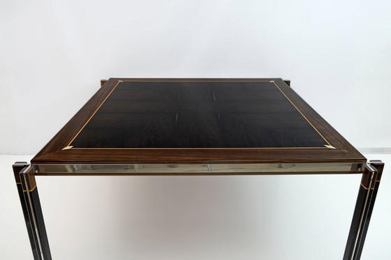 Image 1 of Table de salle à manger italienne en acier et bois incrusté de Paolo Barracchia par Roman Deco, 1978