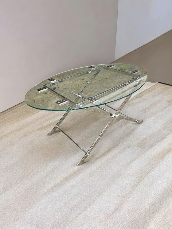 Image 1 of tavolino da caffè in vetro cromato dal design vintage, tavolino da divano, tavolino laterale