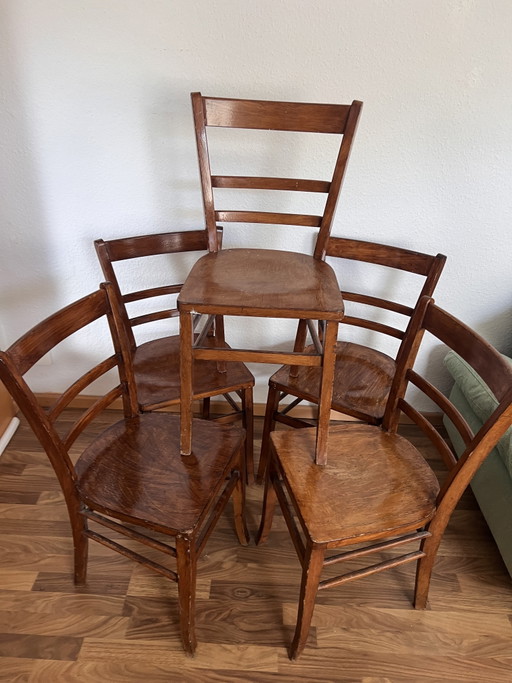5er Set Stoelcker „Bombenstabil“ Frankfurter Stühle – Vintage Esszimmerstühle (1930s-1950s) – eetkamerstoelen, Wood