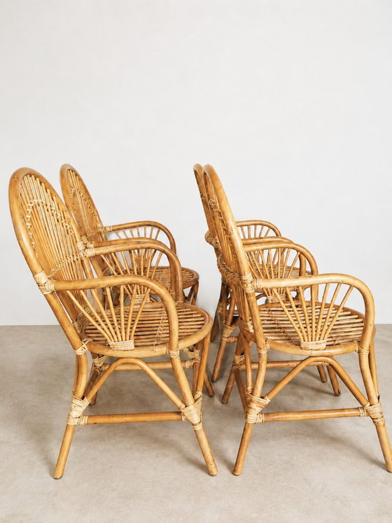 Image 1 of Rattan chairs, set of 4, 1960s vintage design, mid-century modern