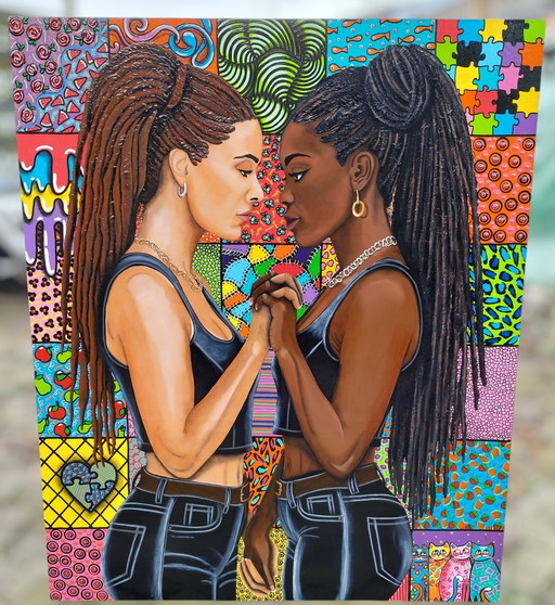 Uniek groot schilderij " In Verbinding"