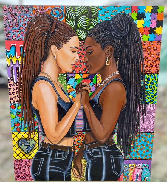 Image 1 of Uniek groot schilderij " In Verbinding"