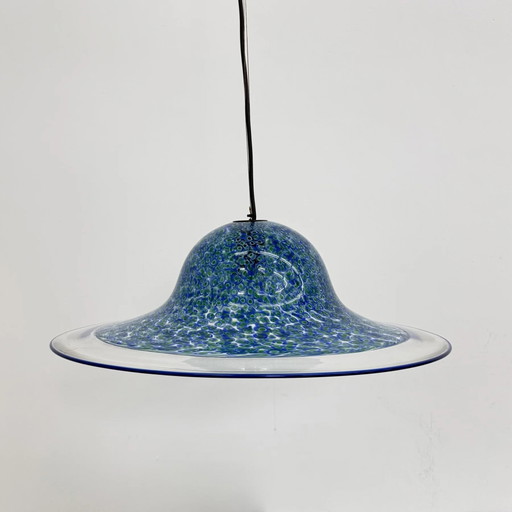 Blauwe Murano glazen Hanglamp Neverrino van Gae Aulenti voor Vistosi Italy, jaren 70