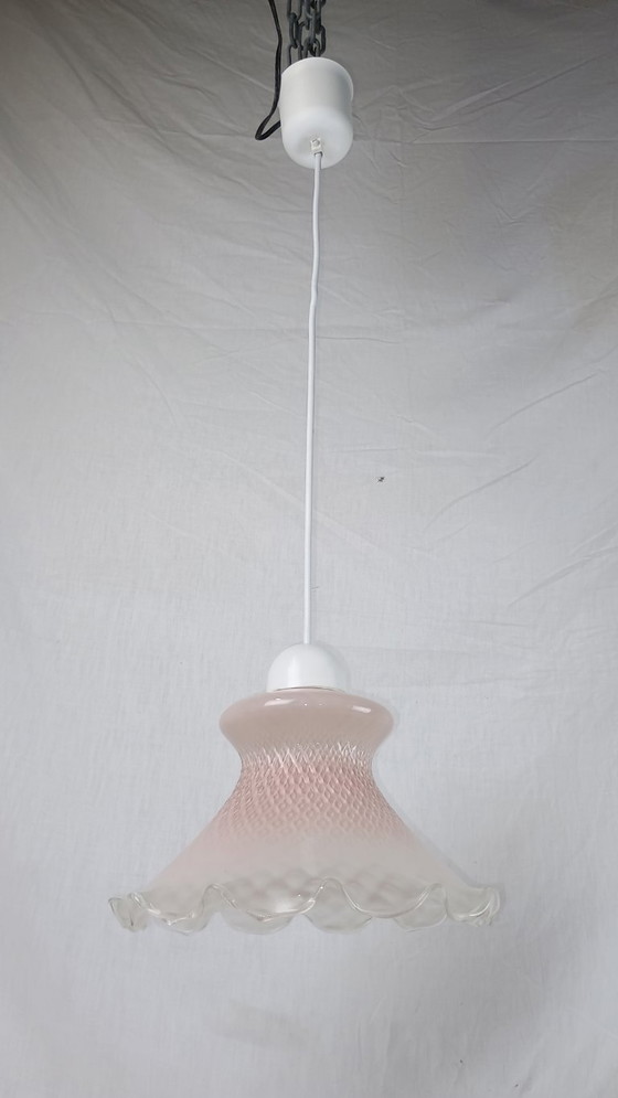 Image 1 of Lampada a sospensione vintage Venini in vetro di Murano rosa chiaro, metà anni '50