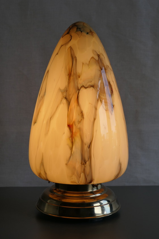 Image 1 of Twee art deco plafondlampen, gemarmerd, druppelvorm