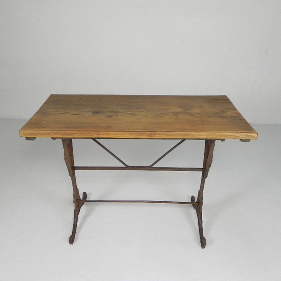 Image 1 of Table de bistrot Art Déco avec plateau en chêne sur piétement en fonte
