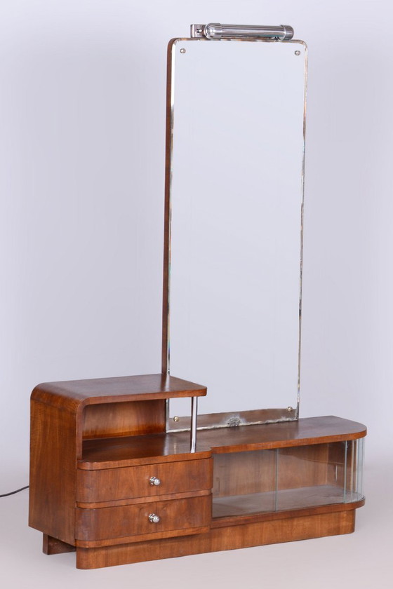 Restored Art Deco Dressing Mirror, by R. Slezak, Glass, Walnut, Czech, 1930s – Dressing tables, Wood (photo 4 of 14)