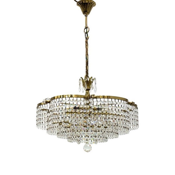 Image 1 of Vintage basket crystal chandelier Bakalowits & Söhne brass, Austria 1970s