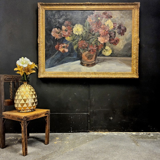 Image 1 of Grande Nature Morte Vintage à l'huile (162x120cm) Grande Nature Morte à l'huile (cadre baroque doré)