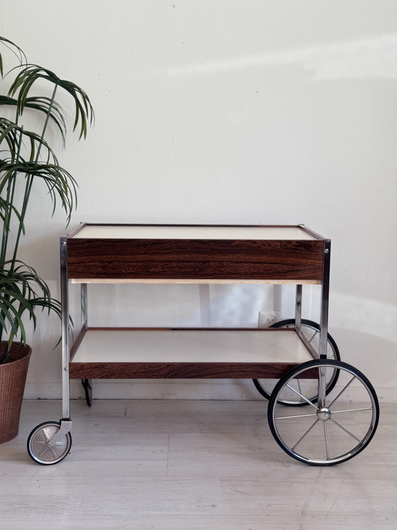 Vintage Bauhaus trolley barcart serveerwagen jaren 60 – Chrome, Wood (photo 11 of 15)