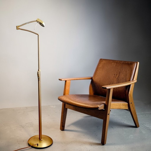 Minimalistische, höhen- und breitenverstellbare Schwenkarm-Stehlampe im modernen Stil der 1970er Jahre – vloerlampen, Metal