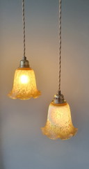 Set van 2 Vintage Murano hanglampen - Mid Century - amber kleur