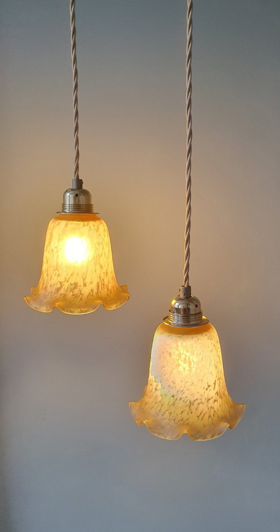 Image 1 of Set van 2 Vintage Murano hanglampen - Mid Century - amber kleur