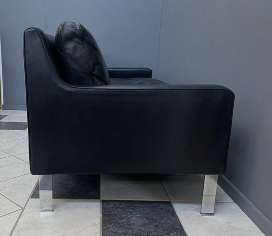 Image 1 of black leather Tecta 3-seat sofa by Hans Konecke 1960s 
