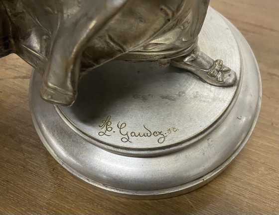 Image 1 of Importante coppia di sculture francesi in bronzo argentato di A.L. Gaudez