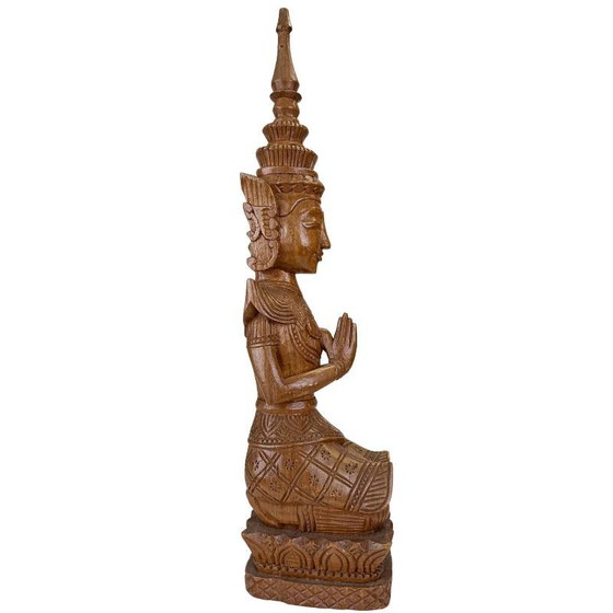 Paire de Gardiens Tephanom Thaïlandais Vintage - 51 cm - Bois de Teck Massif Sculpté à la Main - circa 1960 (photo 3 of 24)