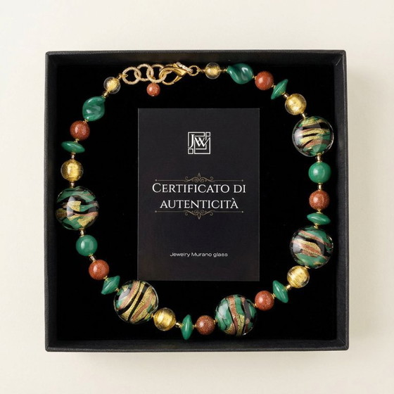 Image 1 of Collana artigianale in Vetro di Murano – lavorazione al lume con foglia oro e avventurina