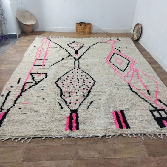 Image 1 of Azilal Wollteppich XXL Rosa & Schwarz – Naturwolle, handgewebt (300×250 cm)