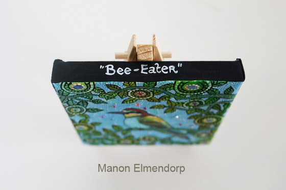 Image 1 of Unique Hand-Painted Small Painting including Bee-eater Donkey