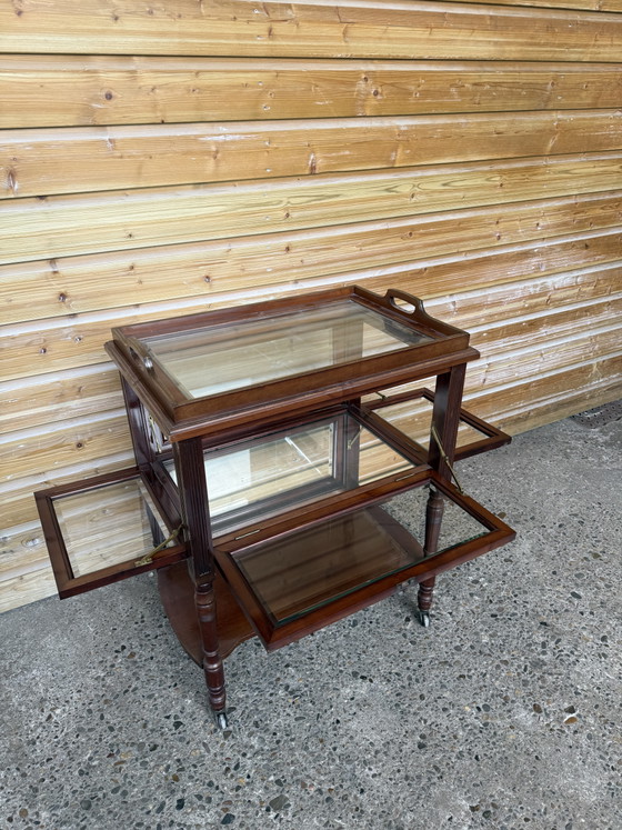 Image 1 of Vintage theekastje met geslepen glas