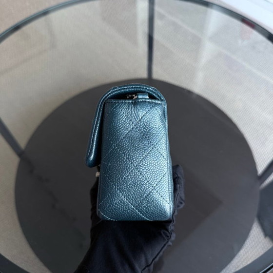 Image 1 of Chanel Classic Flap Mini - 20 cm Caviar Quilted Donkerblauw Groen Zilveren Hardware Serie 20