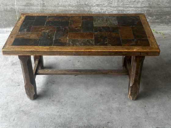 Couchtisch aus Eiche und Schiefer – 60er-70er Jahre – Couchtische, Wood, Stone (photo 2 of 14)