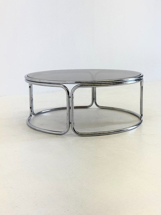 Image 1 of Space Age coffee table with smoked glass and chrome