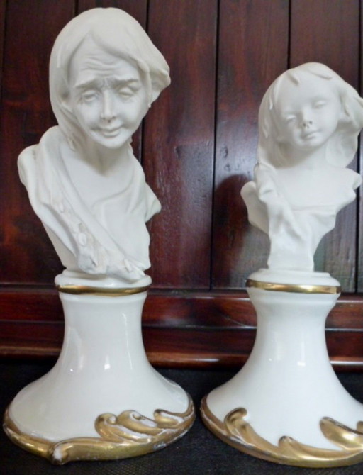 Capodimonte, 2x Nico Venzo Busts - Bisque porcelain.