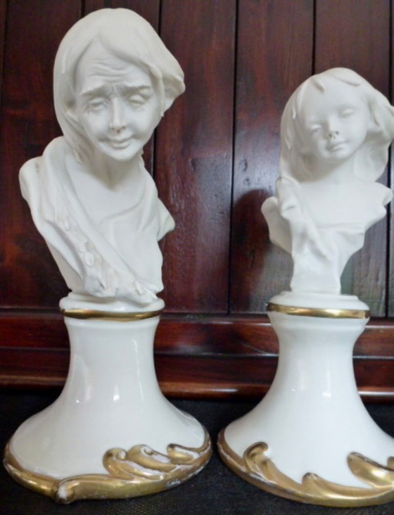 Image 1 of Capodimonte, 2x Nico Venzo Busts - Bisque porcelain.