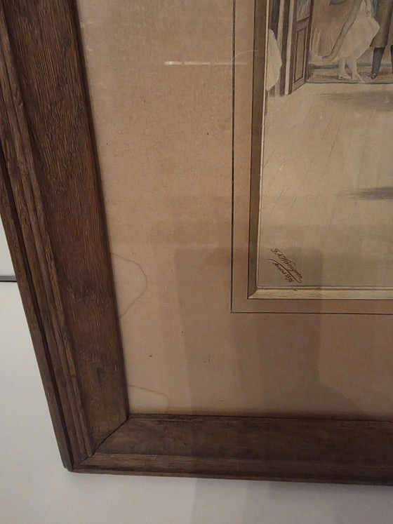 Antique watercolor (1898), Antwerp, F.A. Wärngren, Framed, Art, Glass, Paper, Beige (photo 12 of 15)