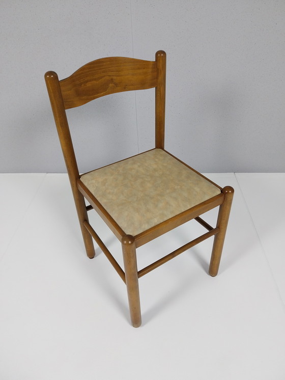 Image 1 of 4 x Vintage Wooden Chairs with Beige Upholstery, 1960s - 70s