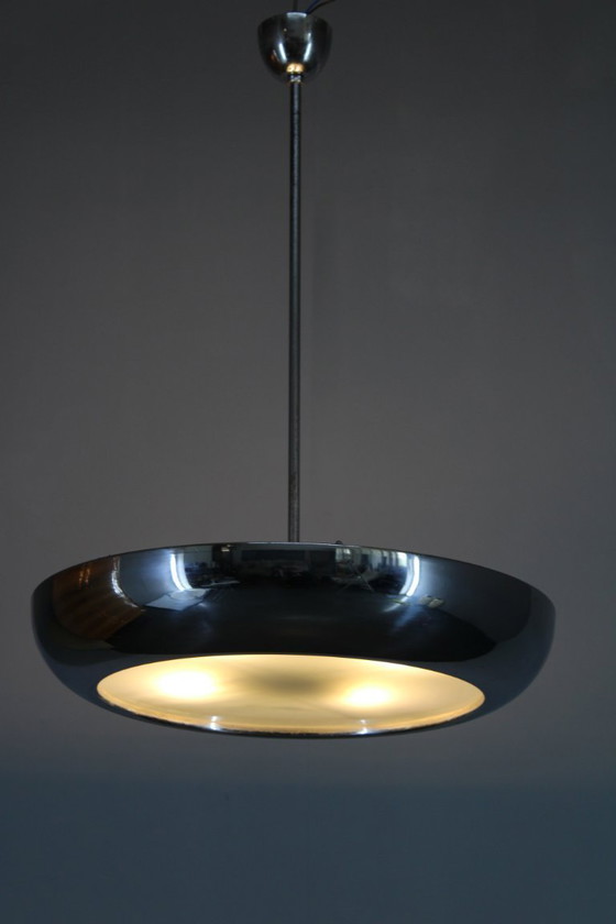 Image 1 of 1930 Bauhaus / Functionalist Verchroomde Kroonluchter "UFO" van Josef Hurka voor Napako, Tsjecho-Slowakije