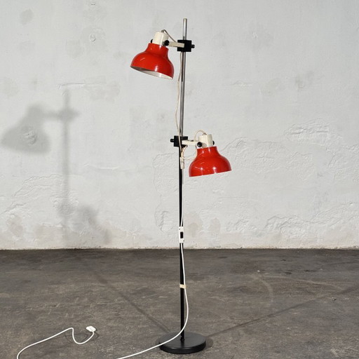 Lampadaire vintage rouge à double spot, années 70