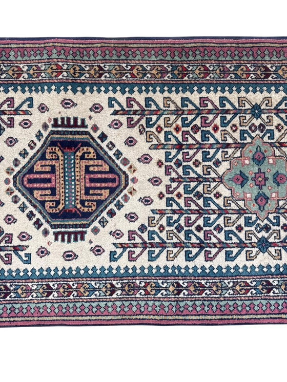 Image 1 of Handgeknoopte Kazak loper wit 73x315cm