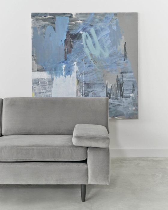 Image 1 of Divano HELSINKI in velluto grigio, design scandinavo