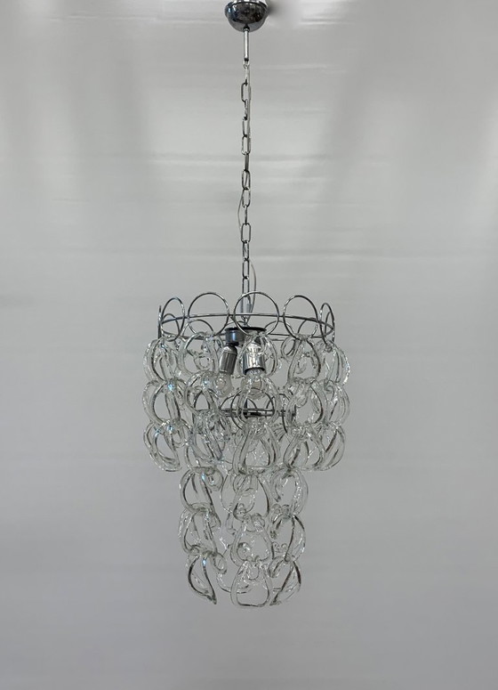 Image 1 of Gerestaureerde Murano glazen kroonluchter uit de jaren 70, toegeschreven aan het bedrijf Vistosi.
