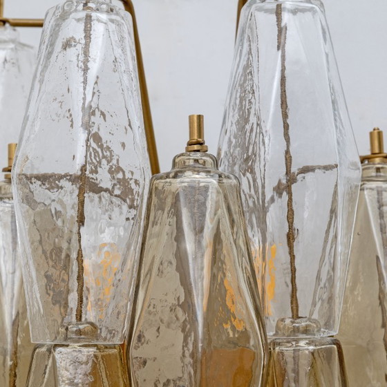 Image 1 of Paar italienische Murano-Glas-Wandleuchten aus der Mitte des 20. Jahrhunderts (Poliedri) in Bernstein und Klar