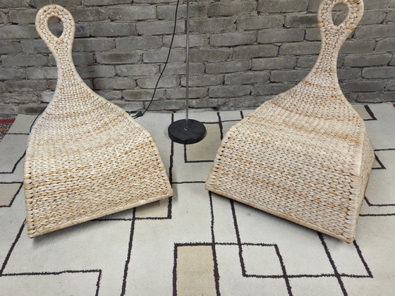 Image 1 of Pair of vintage 1970s woven natural fiber armchairs