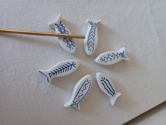Image 1 of 6 porseleinen messenleggers vis - Movitex - muurdecoratie