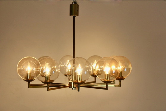 Lustre en laiton et verre, Kaiser Leuchten, Hollywood Regency (photo 5 sur 11)