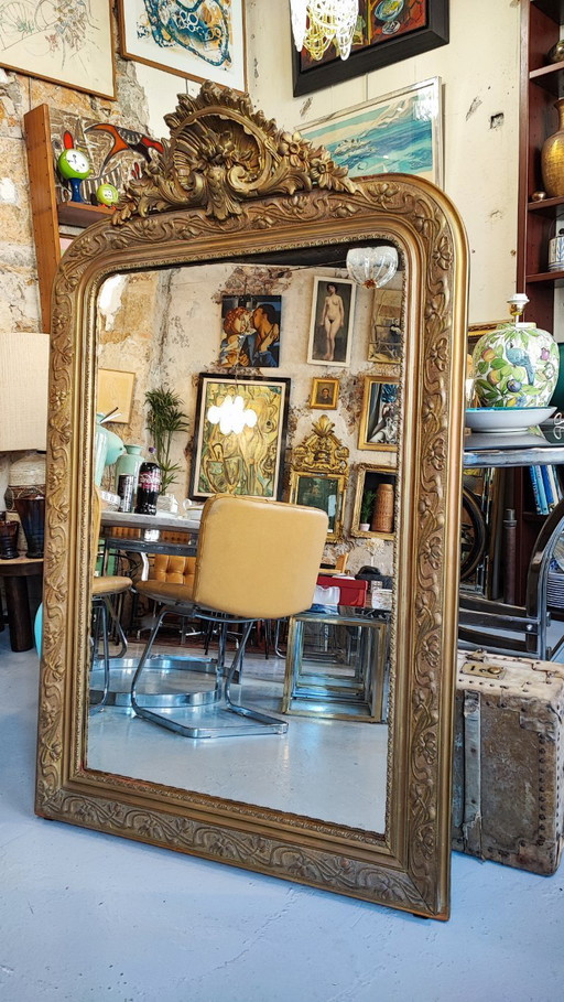 Large gilded mirror with pediment – ​​Napoleon III period – 136 cm