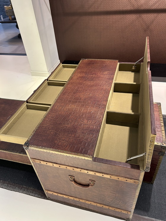 Image 1 of Exclusive Leather Trunk Tables – Genuine Leather with Crocodile Print – Boutique Luxury Set
