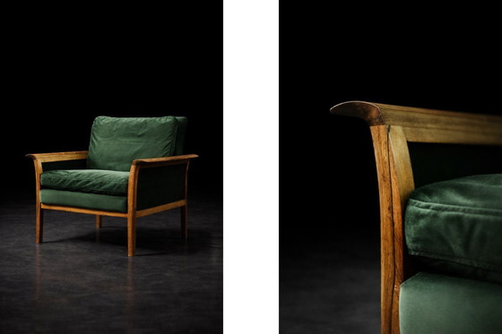 Image 1 of Divano e sedia vintage in palissandro norvegese e velluto verde bottiglia di Knut Sæter per Vatne Møbler, anni '60, set di 2